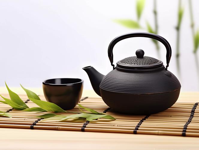 竹叶与雅致深色的茶杯茶壶茶具茶文化茶道中国传统饮品茶水